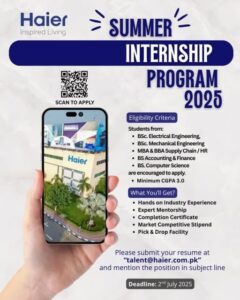 HAIER Summer Internship Program 2025 For Students and Fresh Graduates
