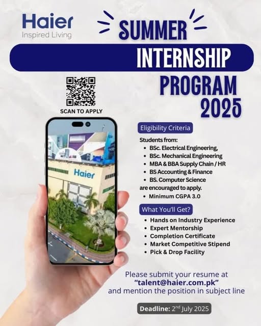 HAIER Summer Internship Program 2025 For Students and Fresh Graduates