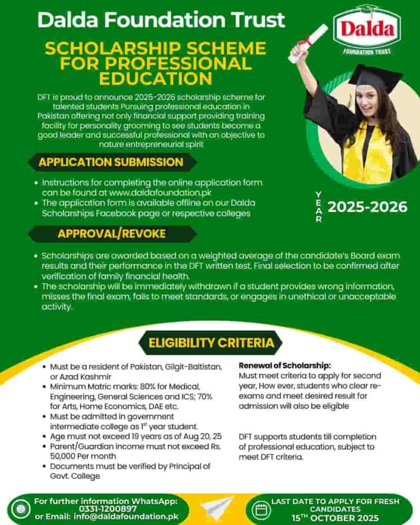 Dalda Foundation Scholarship 2025 Online Application Form 1 Dalda Foundation Scholarship 2025 Online Application