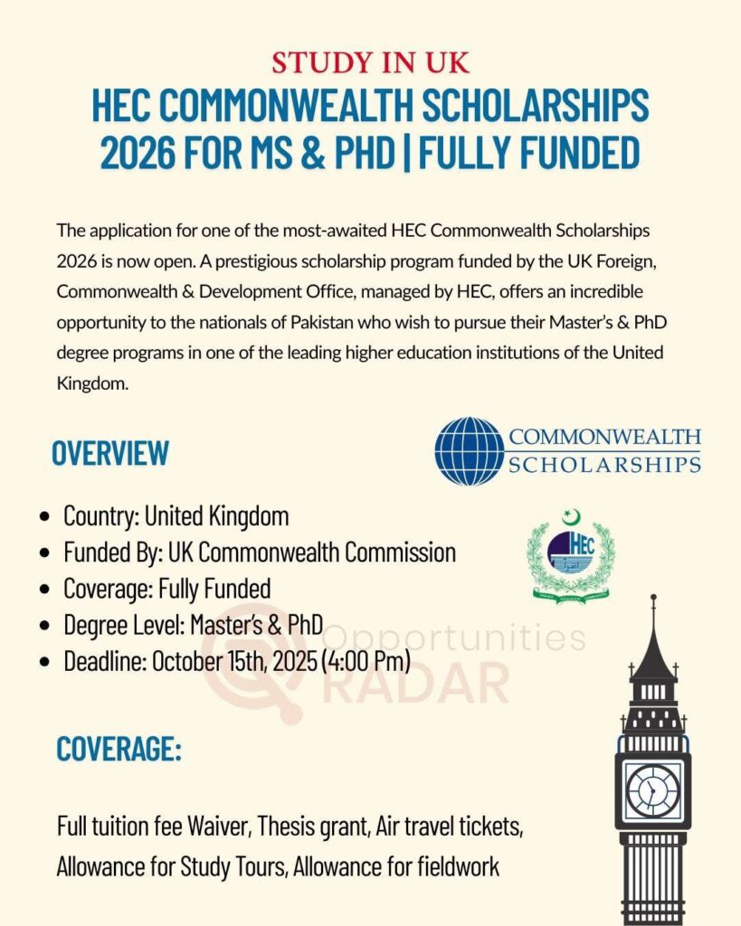 HEC Commonwealth Scholarships 2026 Online Apply 1 HEC Commonwealth Scholarships