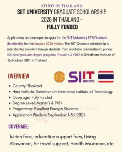 SIIT University EFS Graduate Scholarship 2026 in Thailand