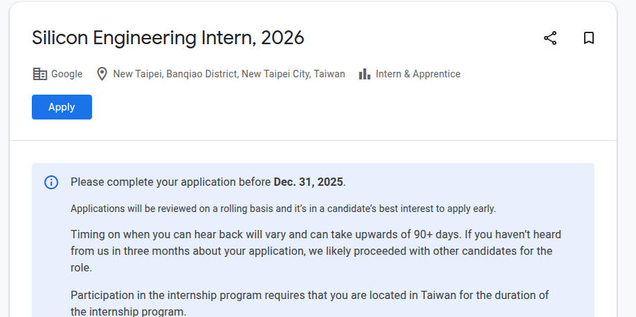 Google Silicon Engineering Internship 2026 | Paid Internships in Taiwan 2026 1 Google Silicon Engineering Internship 2026