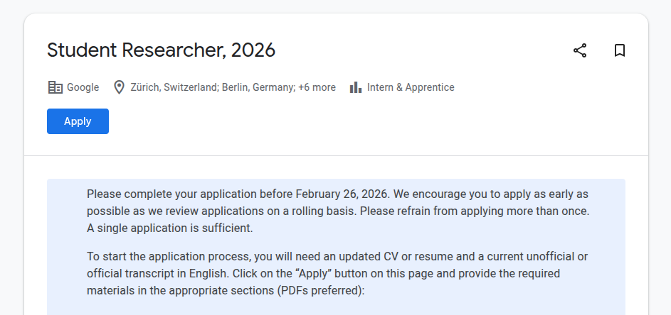 Google Student Researchers Internship in Switzerland 2026 Apply Online 1 Google Student Researchers Internship in Switzerland 2026 Apply Online